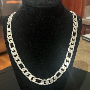 Sterling Silver 925 Men's Silver 24" Figaro Chain Necklace 12mm Vintage Mexico